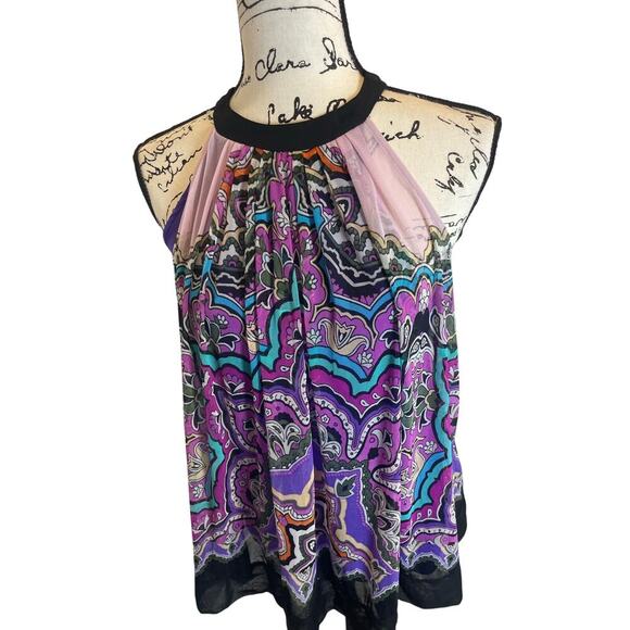 Y2K ECI NEW YORK BLOUSE DRESS MINI PURPLE PAISLEY SZ 4 BOHO ECLECTIC RETRO - Picture 9 of 12